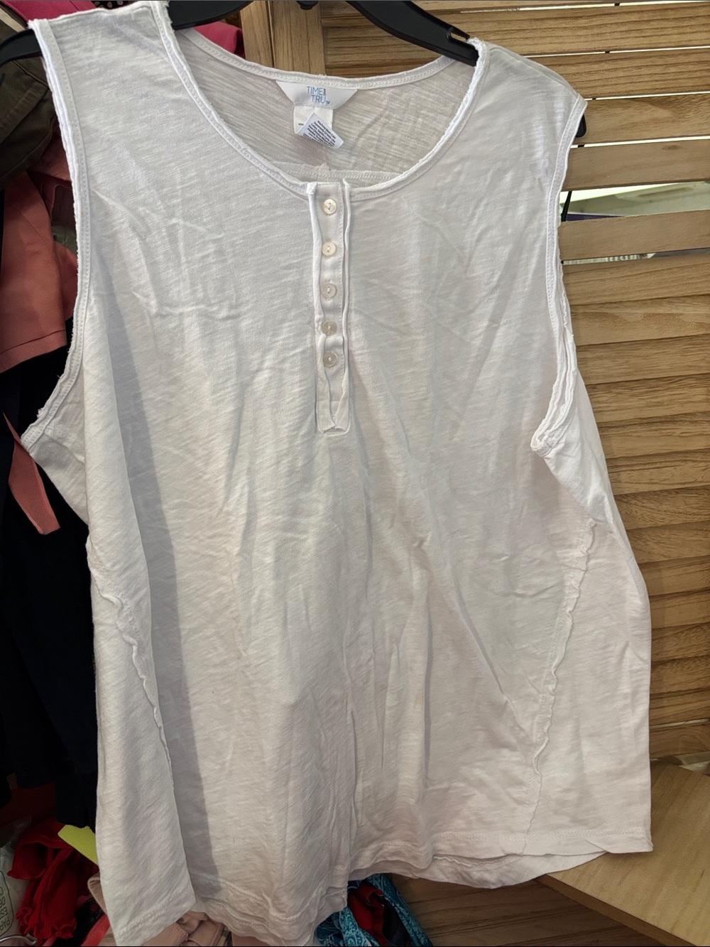 Time and Tru Lightweight White Sleeveless Henley Shirt XXL
